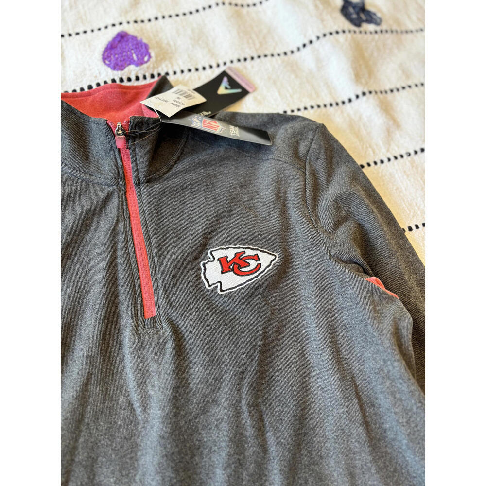 Kansas City‎ Chiefs Men's Gray and Red Quarter-Zip Pullover Jacket Size Small - Picture 2 of 6